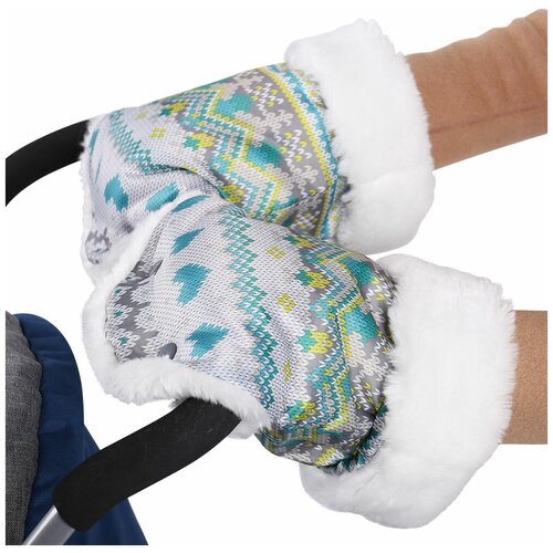 Рукавички для санок-колясок вязаный узор бирюзовые рукавички для санок