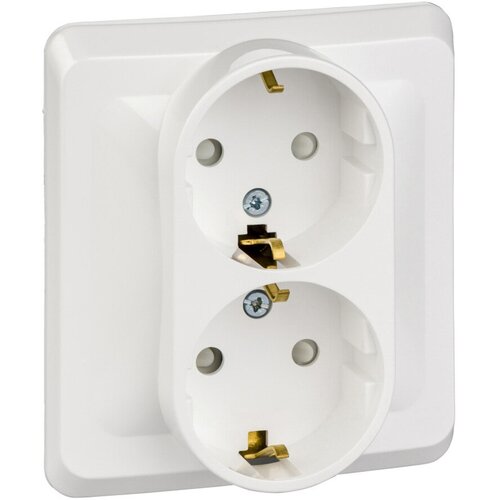 Розетка двойная Systeme (Schneider) Electric Этюд PC16-008B, с з/ш, с/з, 16 А, белая