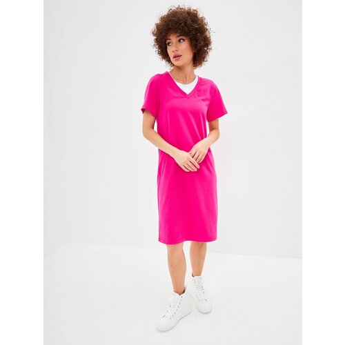 фото Платье-футболка jonquil, хлопок, прямой силуэт, миди, размер m, розовый