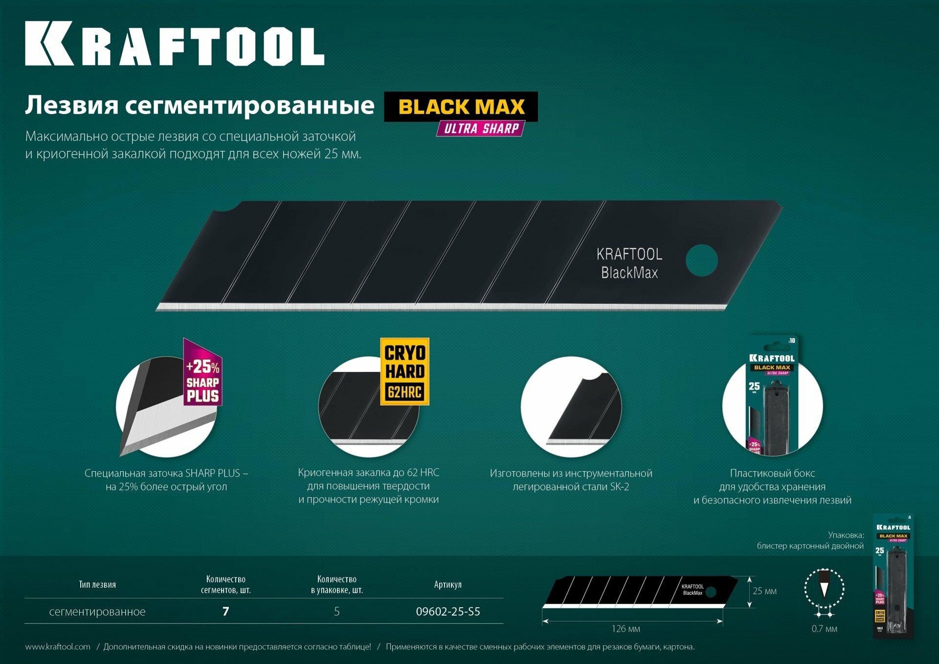 Сегментированные лезвия KRAFTOOL 25 мм 5 шт. 09602-25-S5