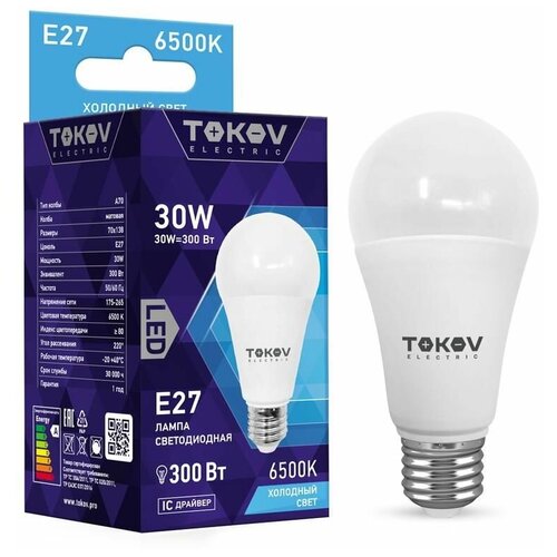 Лампа светодиодная 30Вт А70 6500К Е27 176-264В TOKOV ELECTRIC TKE-A70-E27-30-6.5K