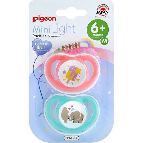 фото Пустышки pigeon minilight эскимо+слоники 6+ мес (размер m), 2шт