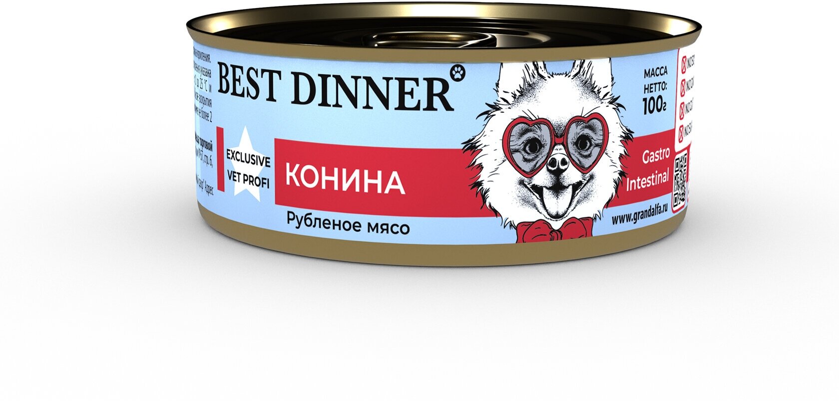 Best Dinner Exclusive Gastro Intestinal консервы для собак при проблемах пищеварения с кониной - 100 г х 24 шт