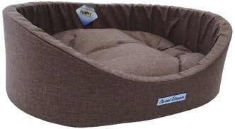 Лежак для собак и кошек Бобровый Дворик овальный с бортиком Сладкий сон №3 55х43х16 см коричневый