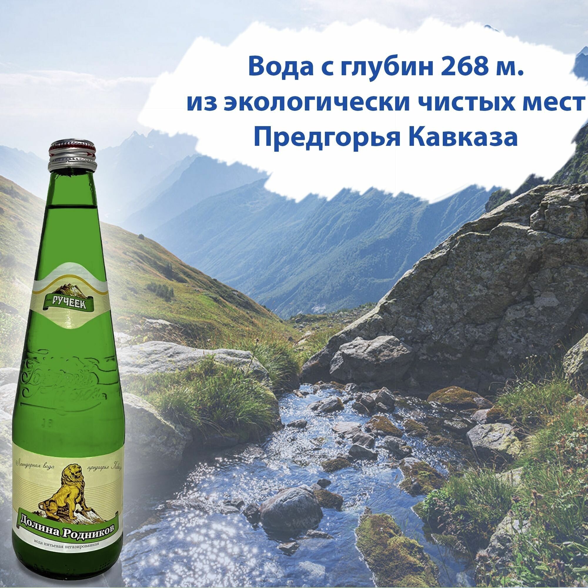 Вода Долина Родников с серебром. Объем 0.5л. в стекле. Ручеек, негазированная, Вода минеральная питьевая природная лечебная, выводит токсины - фотография № 2