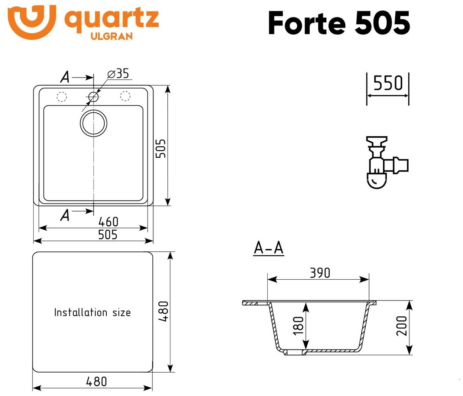 Мойка ULGRAN Quartz Forte 505-06, трюфель - фотография № 10