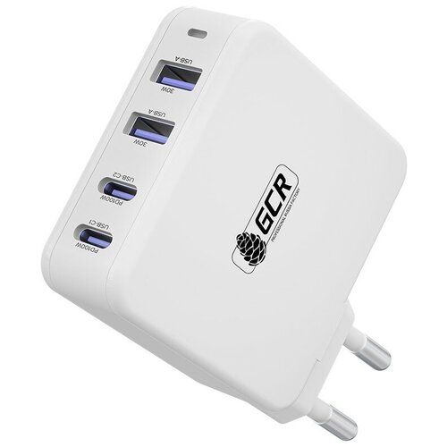 Greenconnect GCR Сетевое зарядное устройство 100W, 2 USB + 2 TypeC, GaN Tech Quick Charger, PD 3.0, белый сетевое зарядное устройство gcr ca 28plus черный