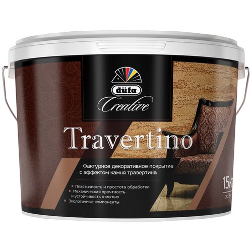 декоративное покрытие clavel travertino белый 1 5 кг Декоративное покрытие Dufa Creative Travertino, белый, 15 кг