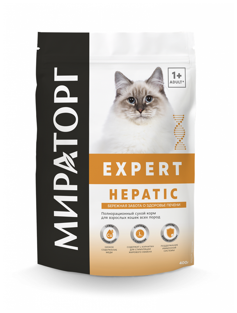 Сухой корм для кошек Мираторг Expert Hepatic при проблемах  с печенью 400 г