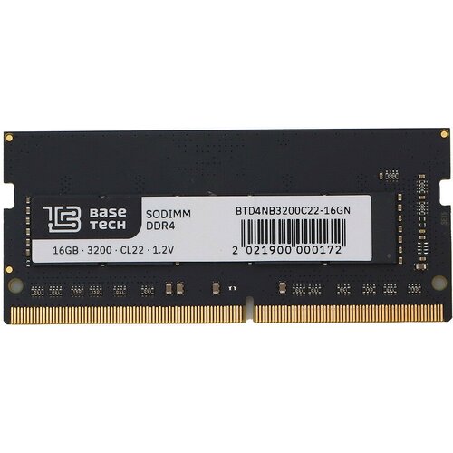 Память DDR4 SODIMM 16Gb, 3200MHz BaseTech (BTD4NB3200C22-16GN) оперативная память ddr4 dimm 16gb 3200mhz 1 2v basetech btd43200c22 16gn