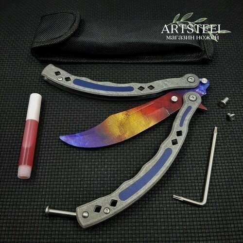 фото Нож бабочка тренировочный cs go balisong, artsteel, синий, желтый, серый