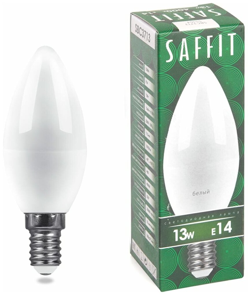 SAFFIT Лампа светодиодная SBC3713 13W 4000K 230V E14 C37 свеча 55164