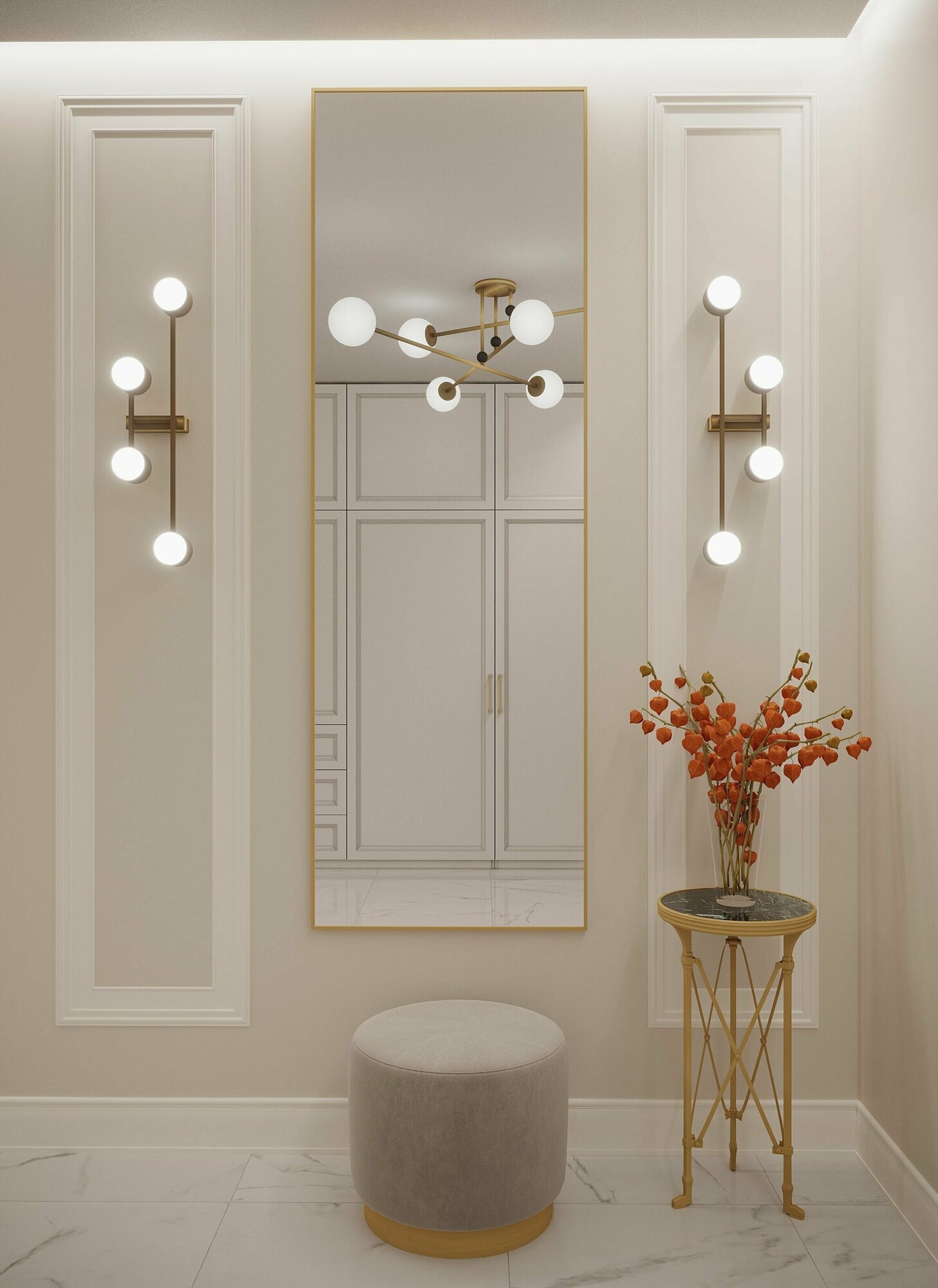 Зеркало в алюминиевой раме настенное ONE MIRROR 200х60 см. Золото