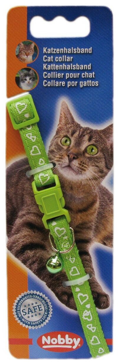 Nobby Ошейник для кошек Сердечки, с бубенчиком, зеленый - фотография № 2