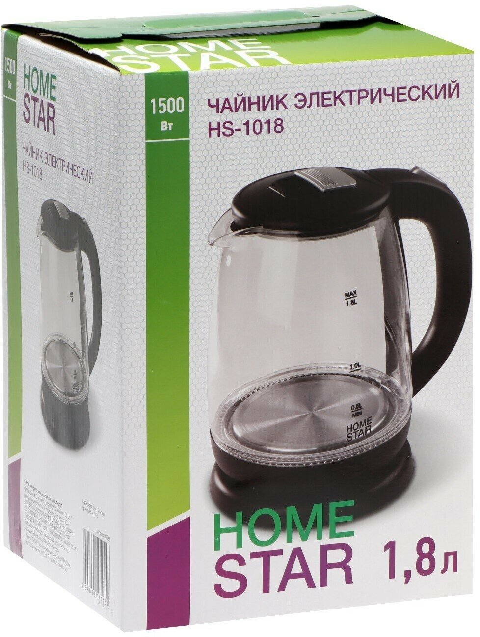 Чайник Homestar HS-1018 (1,8 л) стекло, пластик черный - фото №15