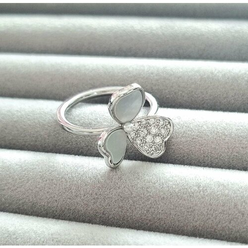 Кольцо кристаллы Swarovski жемчуг имитация безразмерное серебристый 760₽