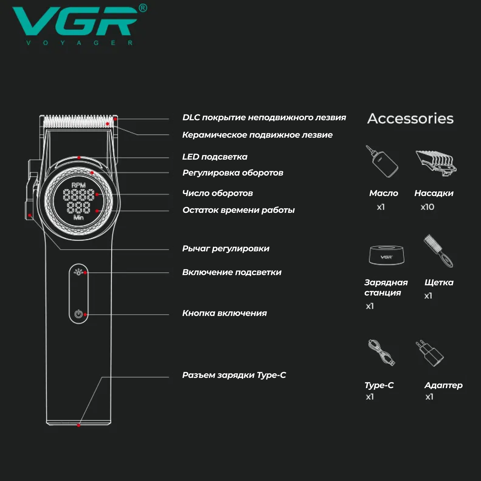 Машинка для стрижки VGR V001, черный - фотография № 13