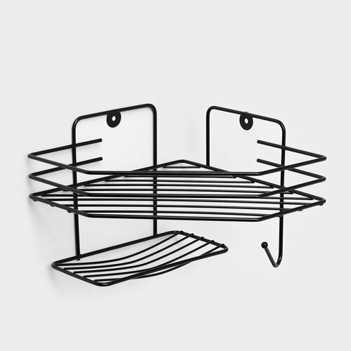 Полка угловая для ванной настенная 1 ярус с мыльницей 27520155 см цвет чёрный 612₽