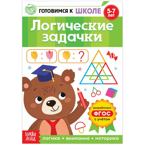 Обучающая книга "Логические задачки" для детей с заданиями на развитие внимания, логики и моторики, 16 страниц