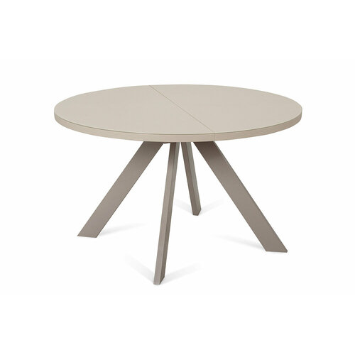 Стол обеденный стеклянный раздвижной круглый FARGO 120 CAP GLASS на металлокаркасе, столешница закаленное стекло, цвет темно-бежевый, бежевый каркас, 120(160)х120 см