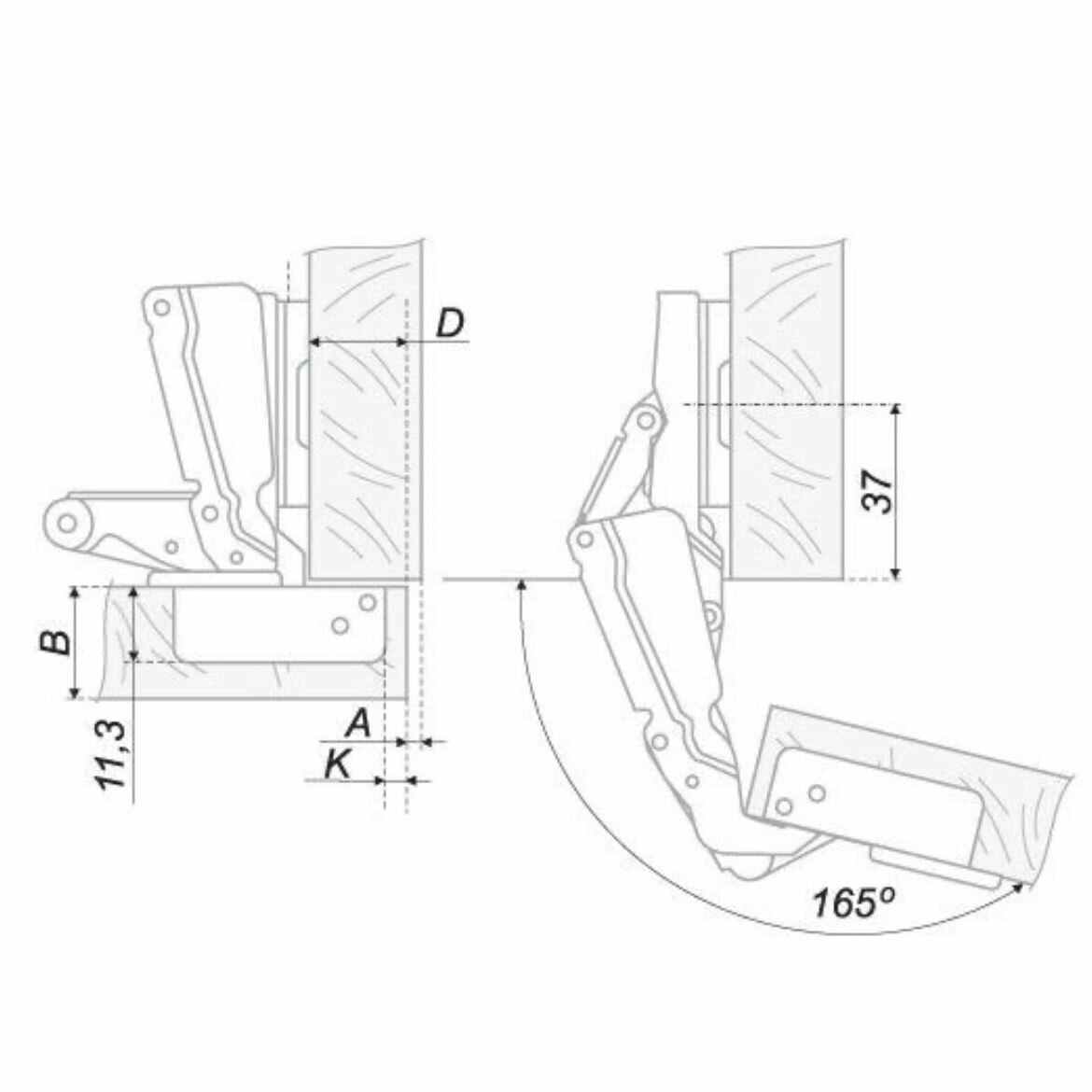 Петля 165* Slide-on с отв. планкой Н2 EA35SO165FO, 2 шт. — фото 1