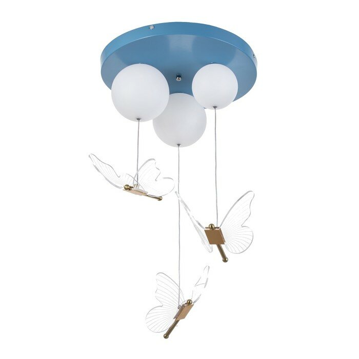 фото Люстра "Бабочки" 3хЕ27 40Вт LED синий 40х40х60см