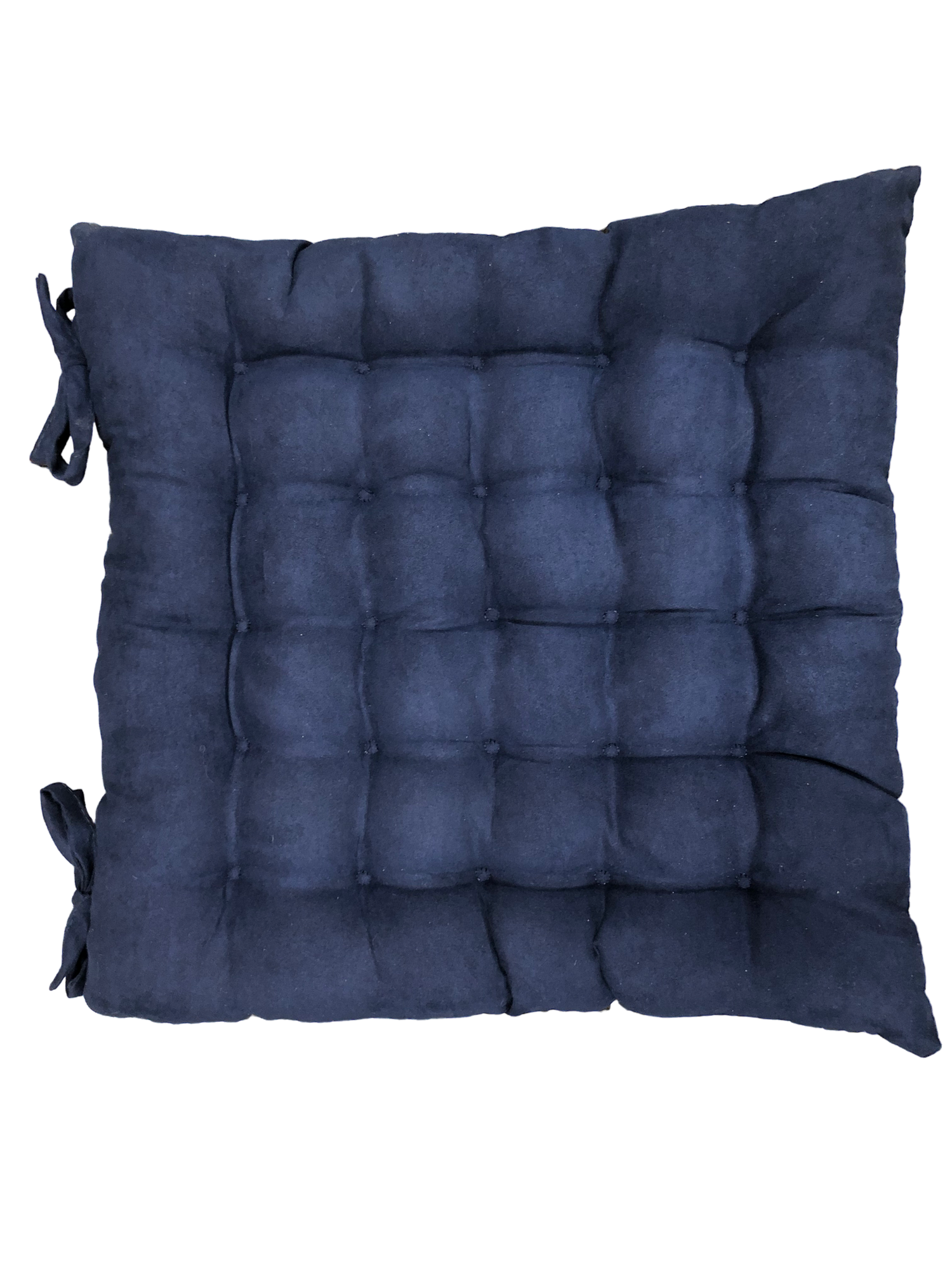 Подушка на стул синяя квадратная с завязками стеганая