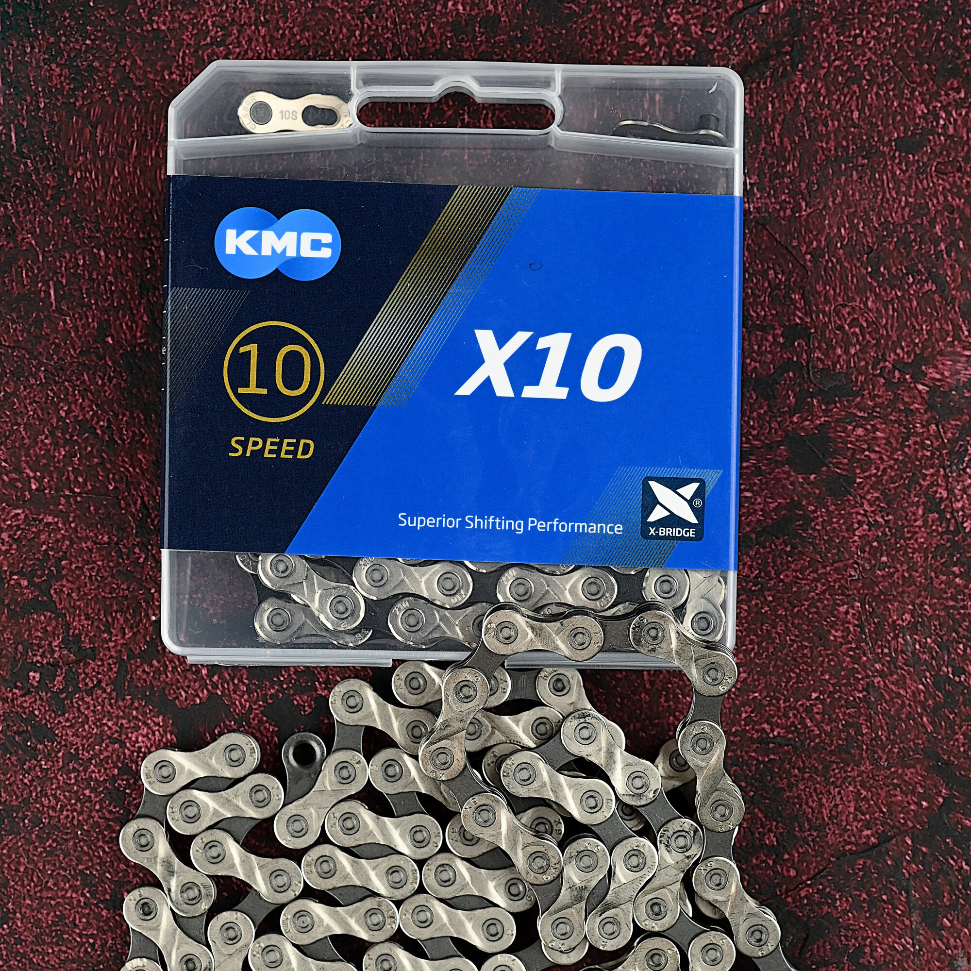 Цепь для велосипеда KMC X10 10 скоростей, 116 звеньев, комплект с замком, велосипедная — фото 1