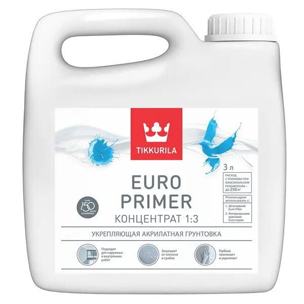 Грунтовка универсальная Tikkurila Euro Primer прозрачная 3 л
