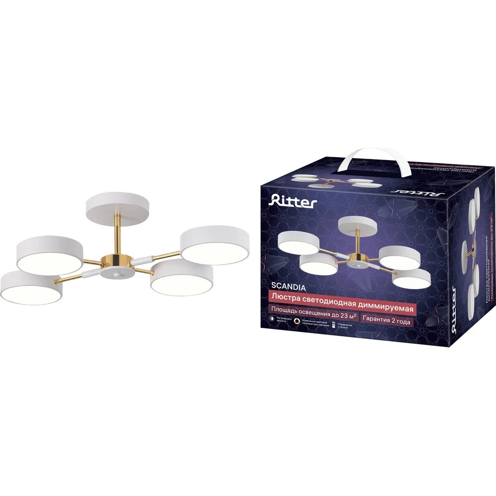 Потолочная люстра RITTER LED диммер SCANDIA ДУ 660x490x185 60Вт 2700K/4200K/6400K 23м сер/з 51628 0
