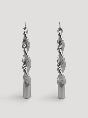 Изображение товара Свеча, 2 шт, 20 см, тонкая, серебристая, Спираль, Spiral shape, Kuchenland