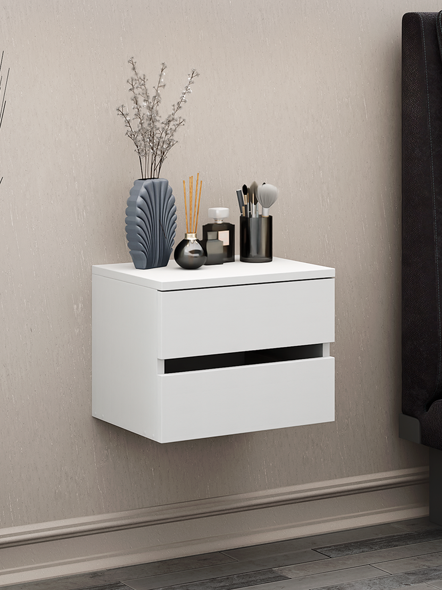 Подвесная тумба Trivero-222 белый с 2 ящиками прикроватная для прихожей под стол в коридор в спальню офисная