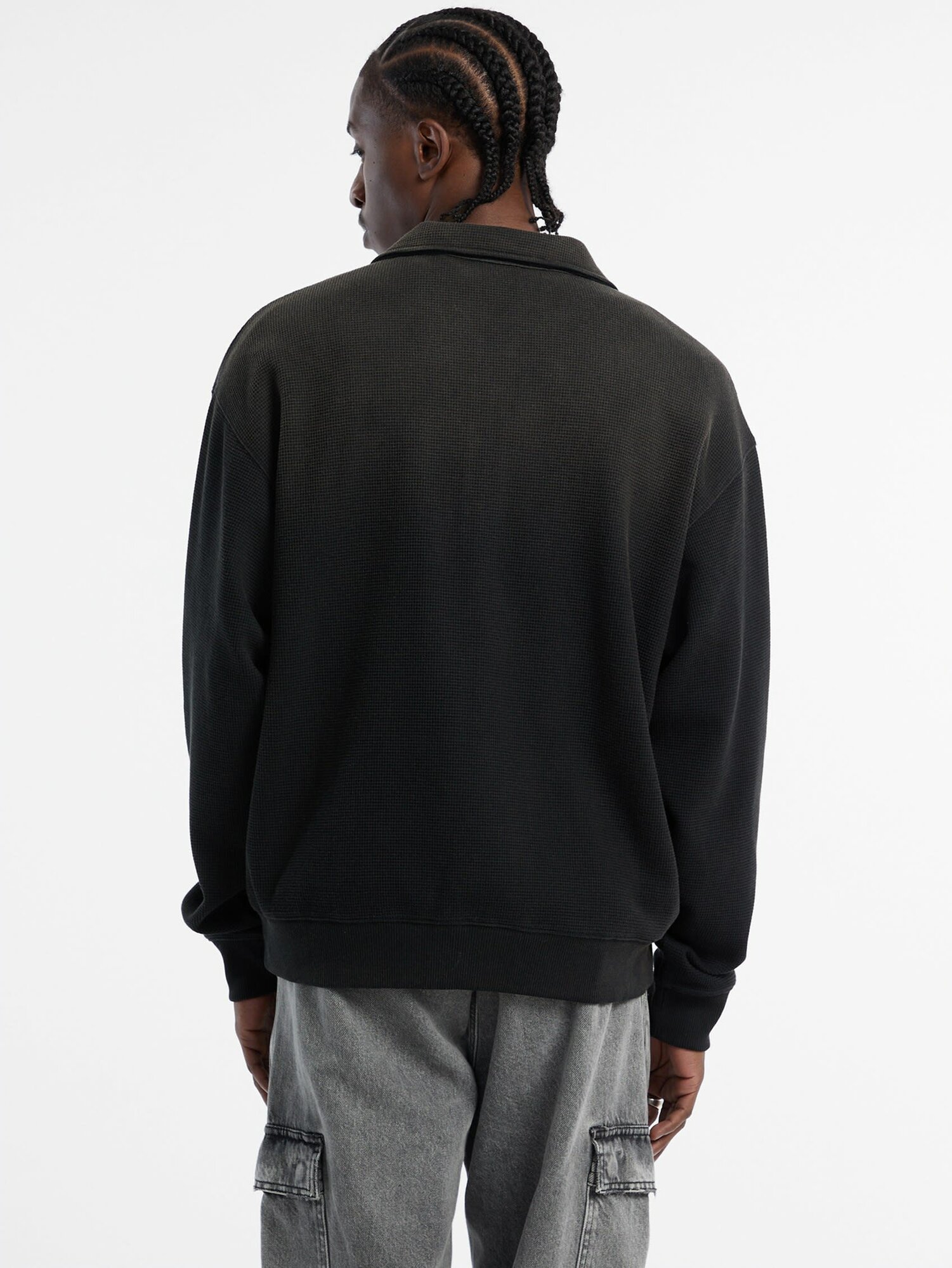 Поло GUESS GO LS OS HALF ZIP SWEATSHIRT, , размер L, черный — фото 1