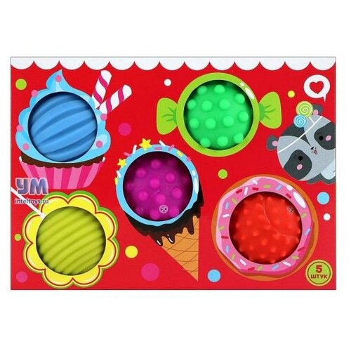 Набор детских развивающих игрушек для ванной Крошка Я Вкусняшка. Тактильные массажные мячики, набор 5 шт.