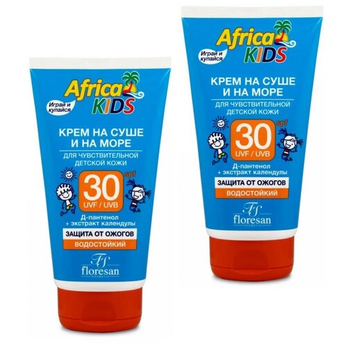 floresan africa kids крем на суше и на море для чувствительной детской кожи spf 30 150 мл Флоресан крем солнцезащитный На суше и на море  водостойкий для чувствительной кожи SPF 30 150 мл, 2 упаковки