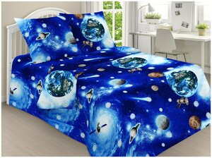 Фото Постельное белье в кроватку поплин пл. 115 гр/м2 космос синий