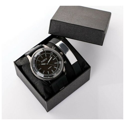 фото Наручные часы подарочный набор 2 в 1 "маратон": наручные часы и браслет (1 шт.), черный promarket