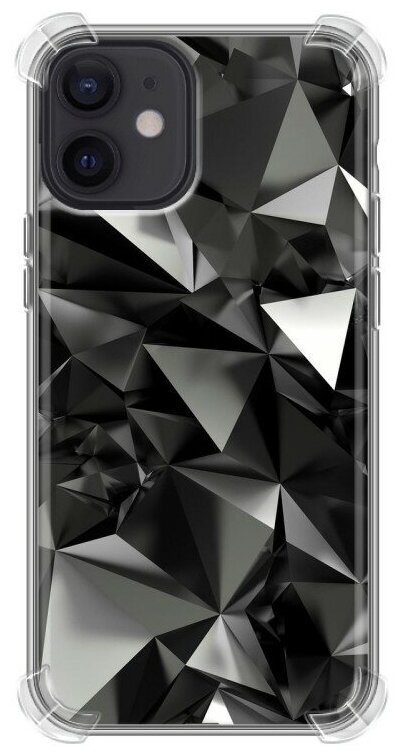 Дизайнерский силиконовый с усиленными углами чехол для Айфон 12 мини / Iphone 12 Mini Черные кристаллы