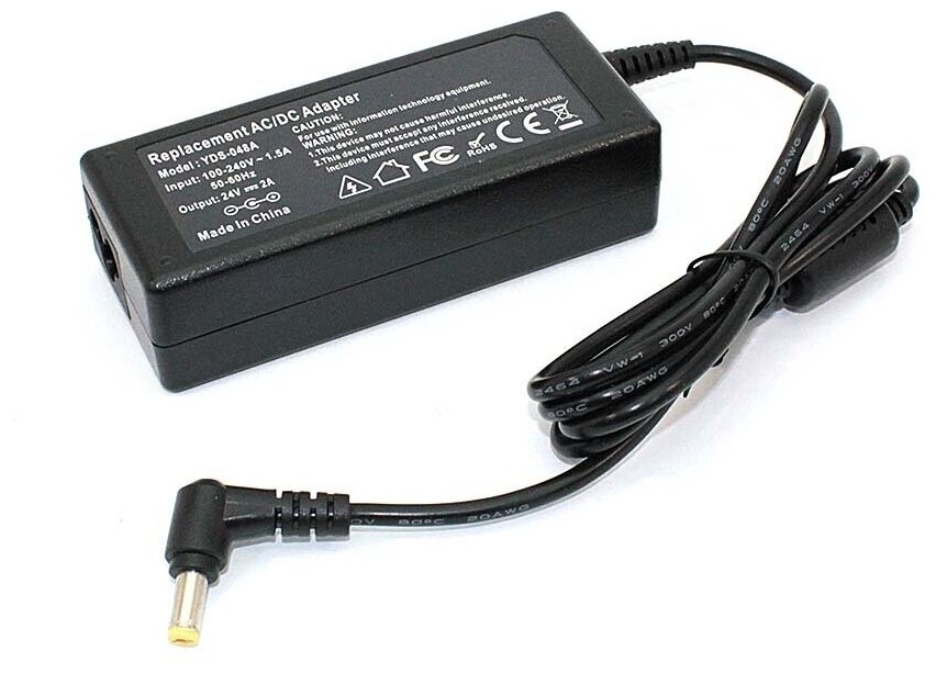 Зарядное устройство (блок питания/зарядка) для монитора и телевизора LCD 24В, 2А, 48Вт, 5.5x1.7мм, OEM