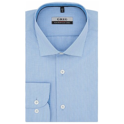 фото Рубашка мужская длинный рукав greg 121/111/0036/1p, прямой силуэт / сlassic fit, цвет голубой, рост 174-184, размер ворота 44