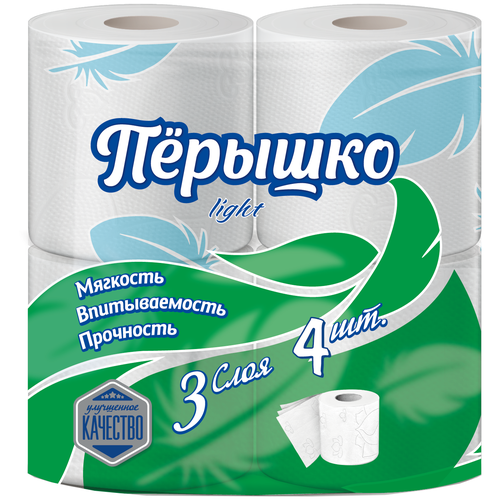 Купить Туалетная Бумага Перышко Light 3сл 4 шт ., Пёрышко, белый, первичная целлюлоза, Туалетная бумага и полотенца
