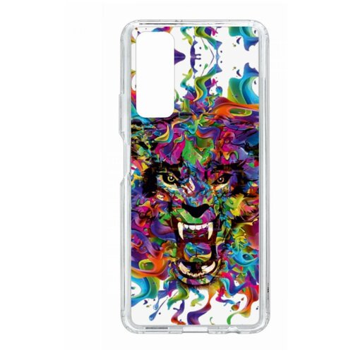 Чехол для Huawei P Smart 2021 Kruche Print Colored beast, противоударная пластиковая накладка с рисунком, силиконовый бампер с принтом и защитой камеры