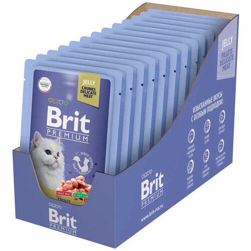 Паучи для взрослых кошек Brit Premium, форель в желе, 14 шт. х 85 г