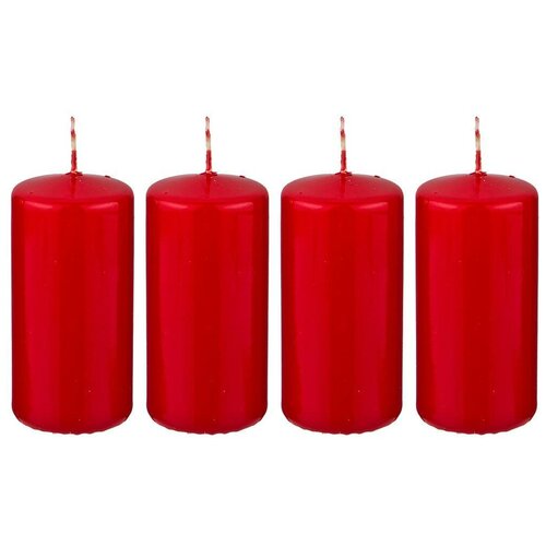 Набор свечей (4 шт) 10х5 см красный лакированный Adpal (348-446)