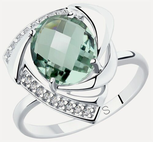 Изображение товара Кольцо, серебро, 925 проба, родирование, фианит, кварц синтетический