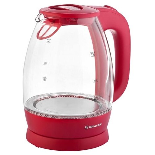 Чайник электрический 18Л 2200ВТ диск стекло внутр подсв красн BRAYER новинка 272000₽
