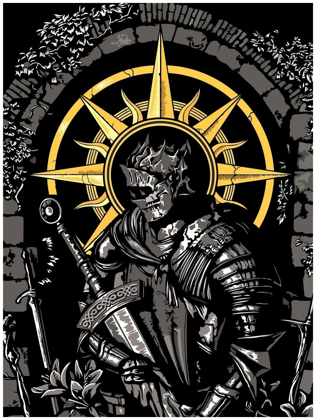 Картина по номерам на холсте Dark Souls воин - 1936 30X40