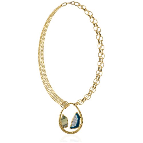 Золотистое дизайнерское колье на шею с цепочками