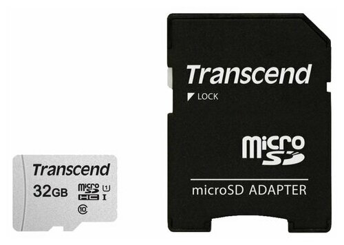 Карта памяти microSDHC 32 GB TRANSCEND UHS-I U3, 95 Мб/сек (class 10), адаптер, TS32GUSD300S-A