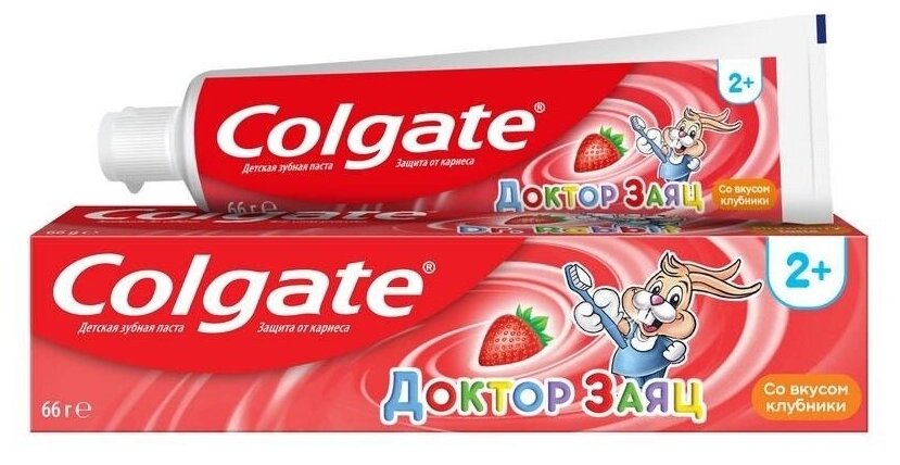 Колгейт / Colgate - Зубная паста детская Доктор заяц от 2+ лет со вкусом клубники 50 мл